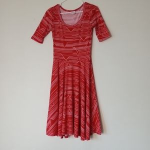Red Dress-with white lines or pattern or whatever you call it.